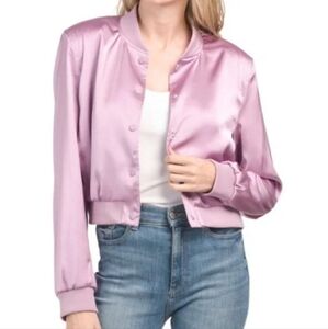 Rachel Zoe Lavender/Orchid Satin Snap Front Elastic Waist Bomber Jacket - Size S